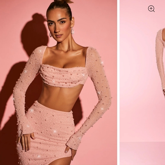 La DesiradeEmbellished Cowl Neck Crop Top in Rose or light Beige size 0 - Picture 6 of 14